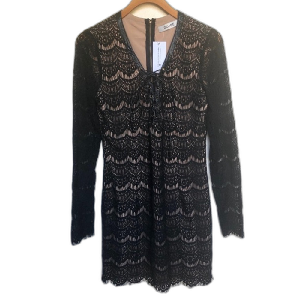 DO+BE Black Lace Long Sleeve Mini Dress NWT Size Medium Party Date